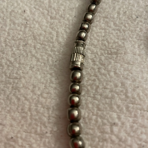 Unmarked 28” Silver Beaded Chain with 3” Heart Pendant - Picture 2 of 3